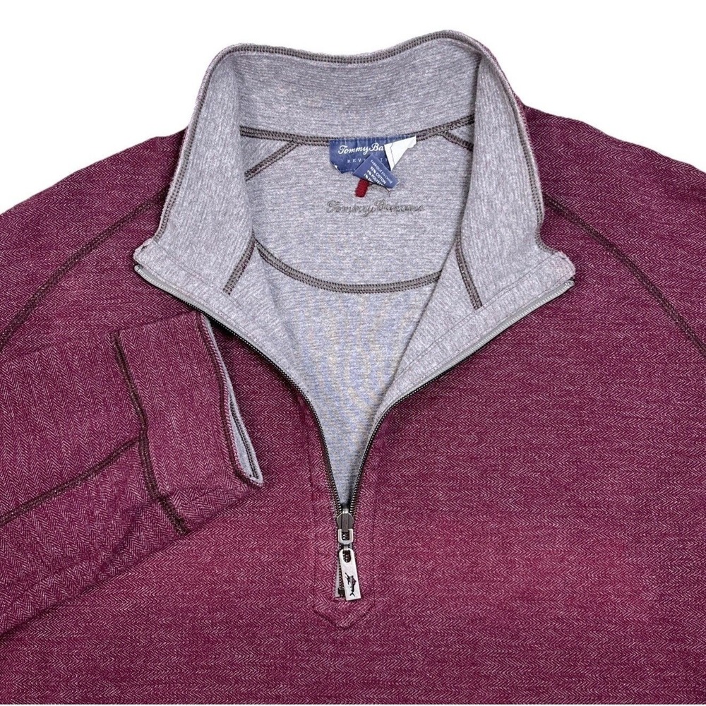 Tommy Bahama Reversible 1/4 Zip Sweater Mens 2XL Flipshore Maroon Gray Pullover